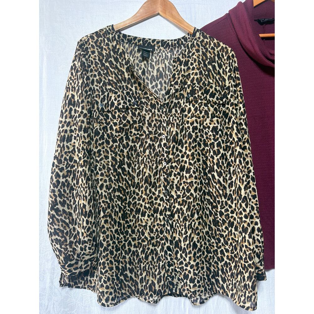 Lane Bryant Top 18 20 Sheer Animal Print Blouse Burgundy Knit Turtleneck LotOf 2 - Picture 2 of 16